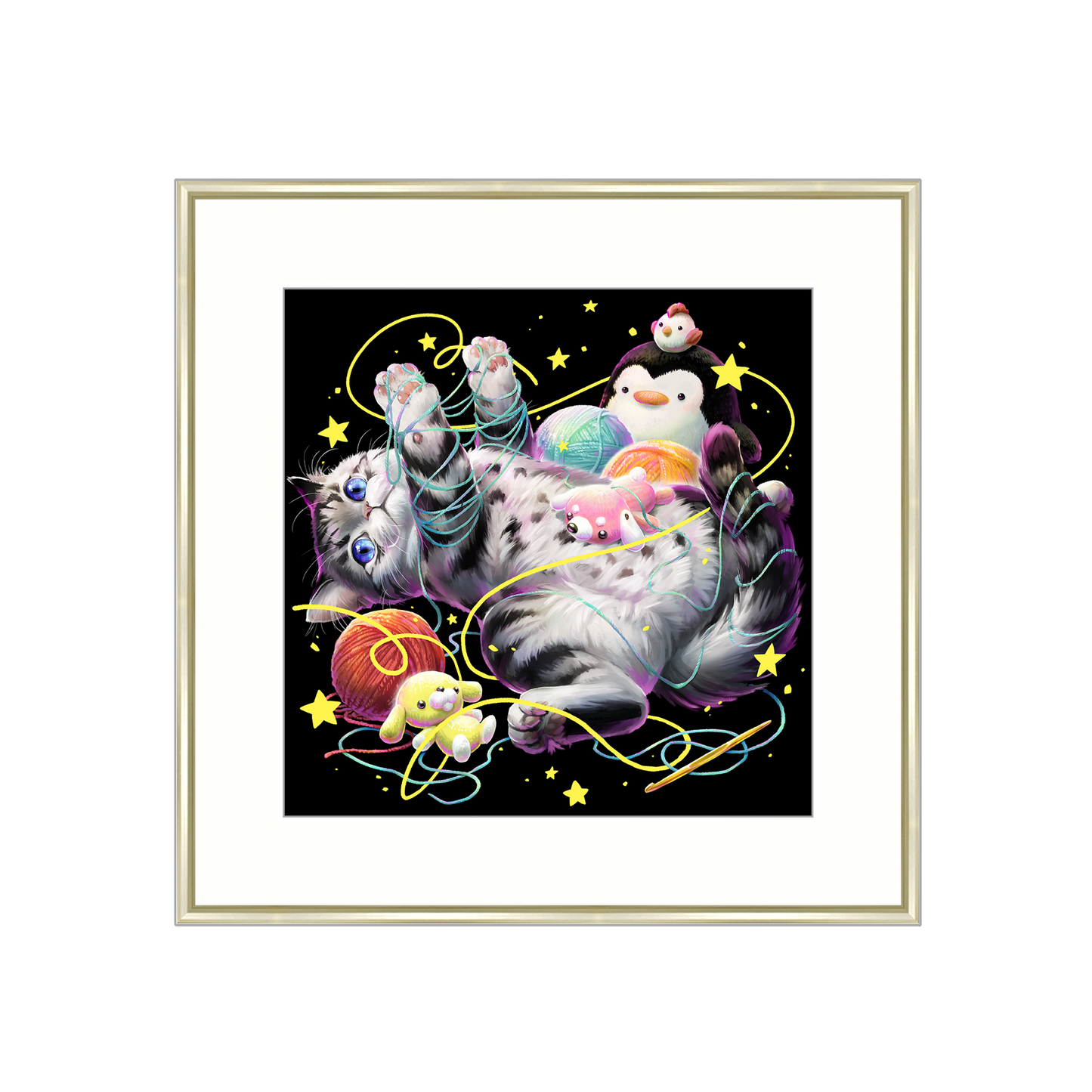 【受注生産】ぬいぐるみと猫_アートプリント