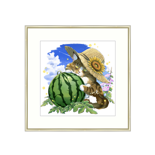 【受注生産】スイカと猫_アートプリント