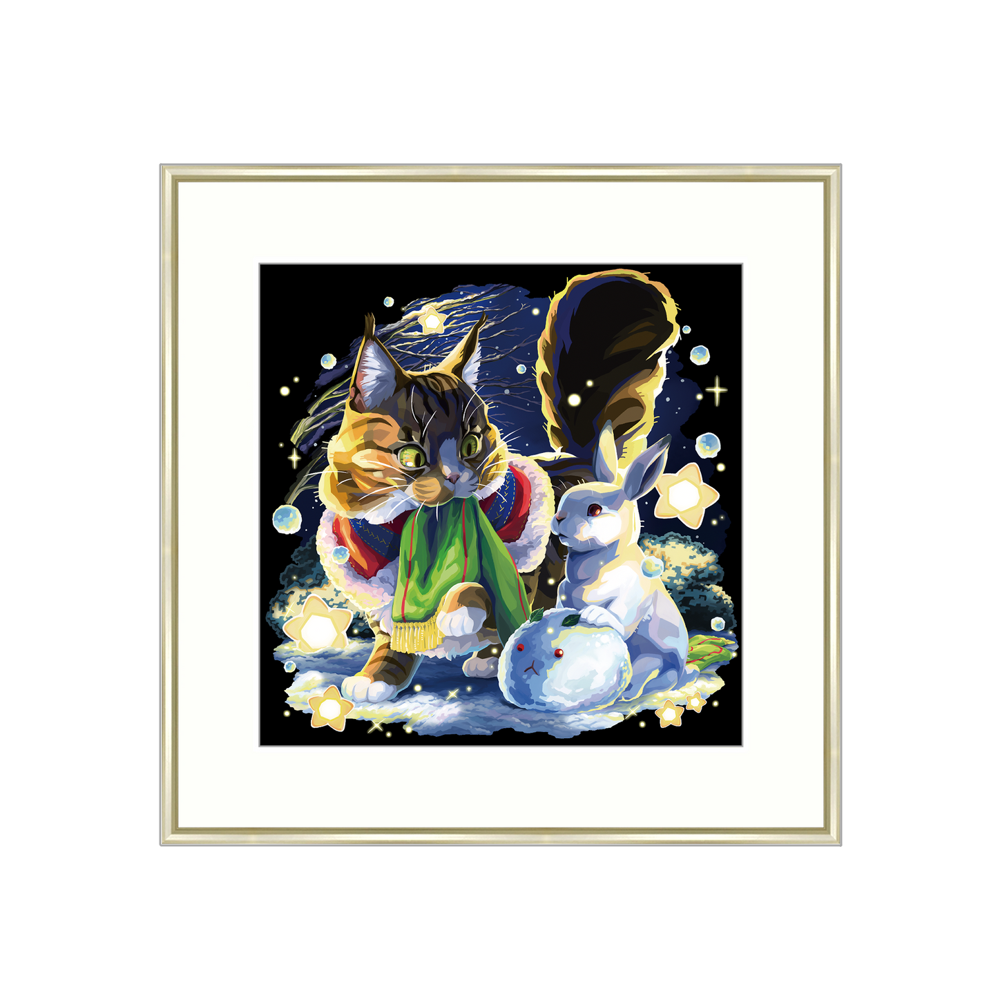 【受注生産】ユキウサギと猫_アートプリント