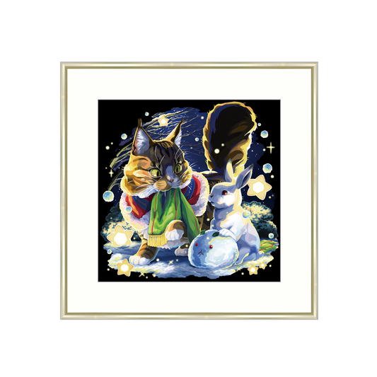 【受注生産】ユキウサギと猫_アートプリント