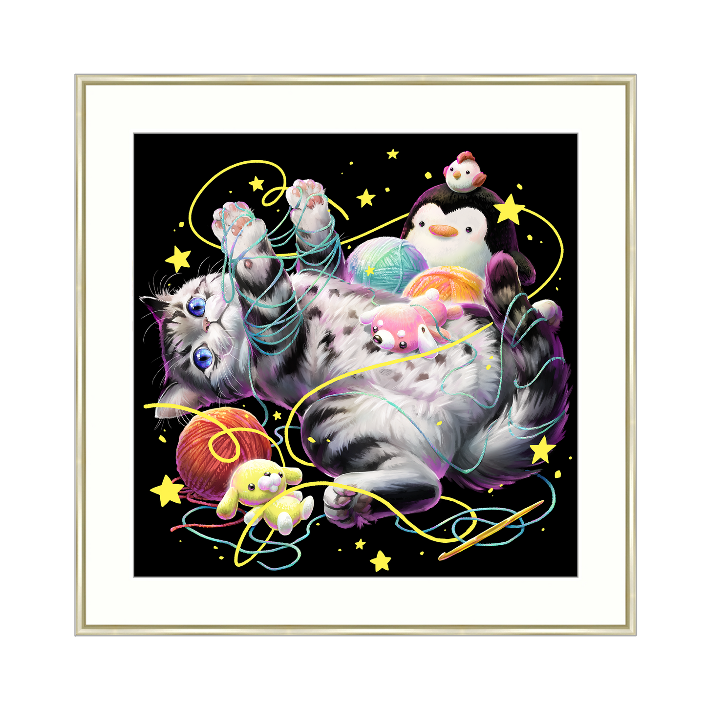 【受注生産】ぬいぐるみと猫_アートプリント