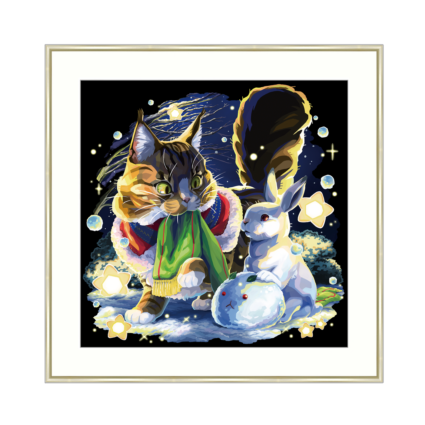 【受注生産】ユキウサギと猫_アートプリント